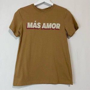 Well Worn Women’s Más Amor Short Sleeve Graphic Tee Shirt Tan NWT